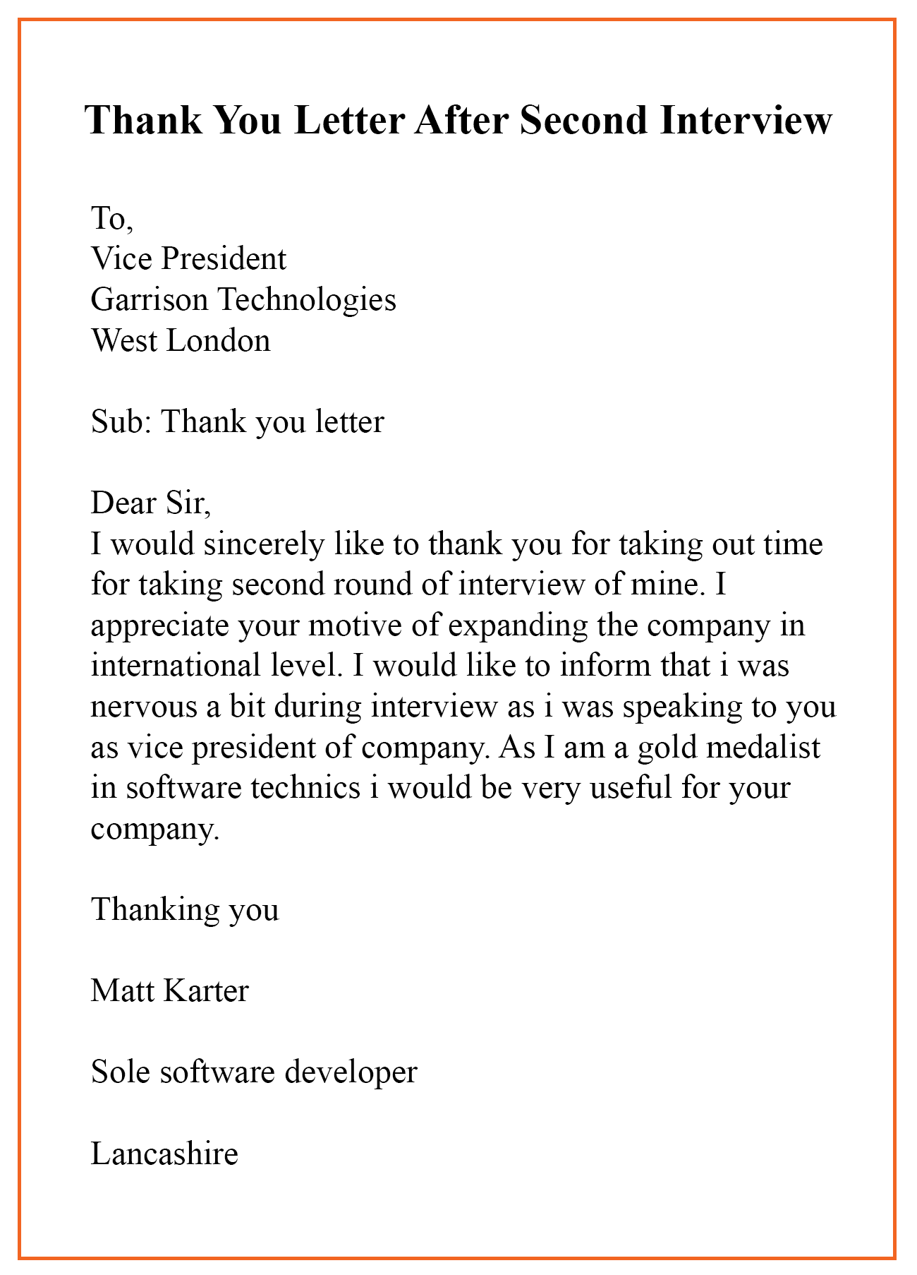 Interview Thank You Letter