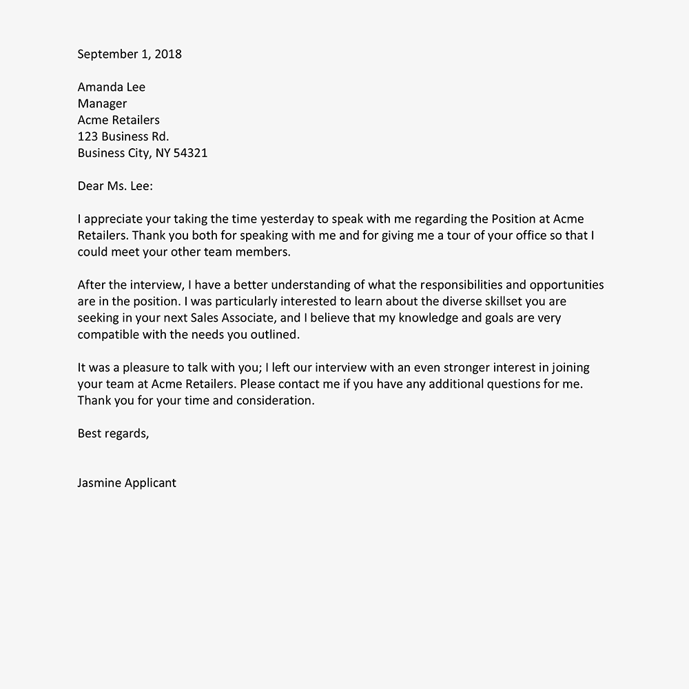 Thank You Letter After Job Interview