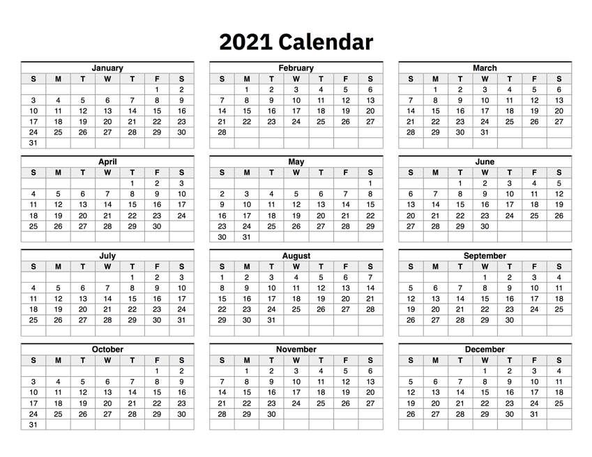 2021 Calendar One Page