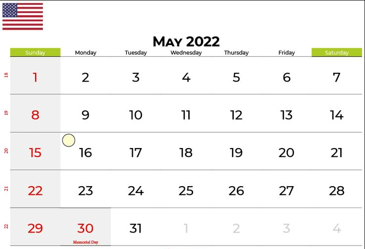 May 2022 Calendar with Holidays USA