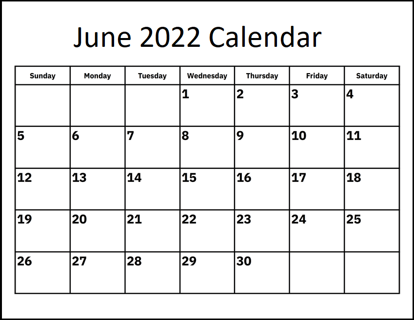 Editable Calendar June 2022 Template