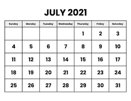 free printable july calendar 2021