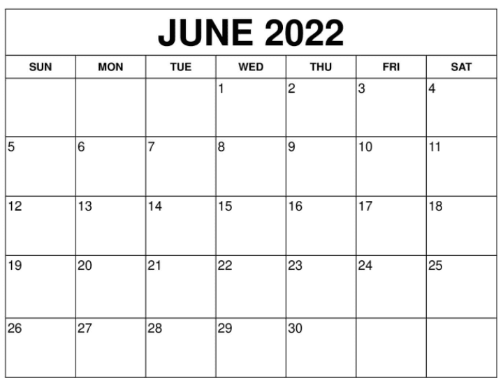 june 2022 printable calendar template
