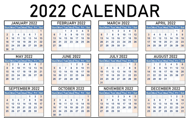 Free 2022 Year Calendar Printable Download January To December