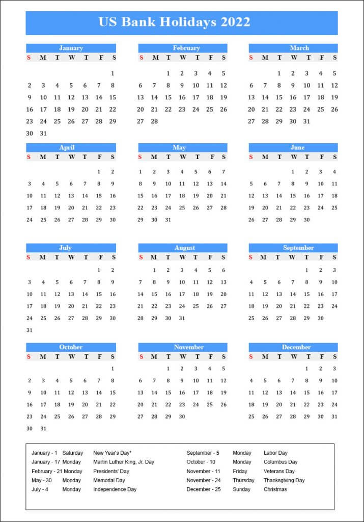 Yearly 2022 Calendar - Free 12 Month 2022 Calendar Printable 2