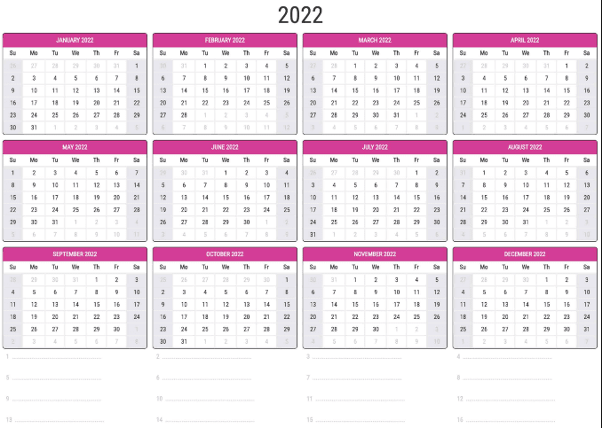 free printable calendar 2022 monday to sunday