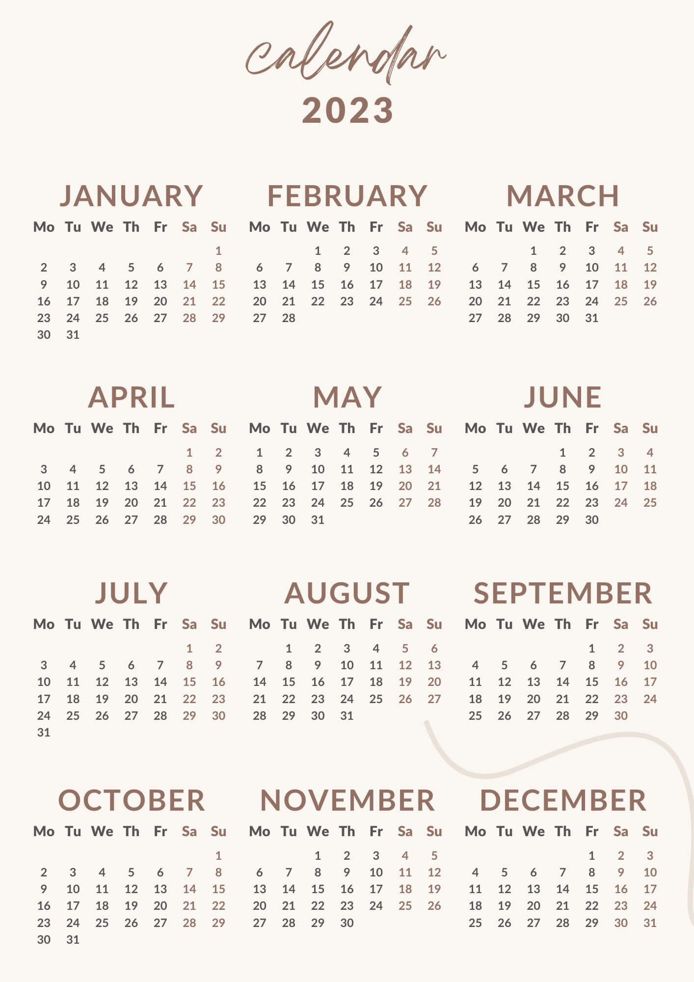 12 month calendar 2023 with holidays