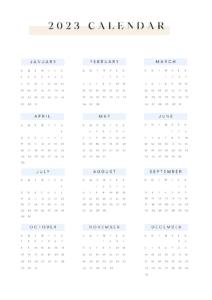 Free Minimalist 2023 Yearly Calendar Landscape
