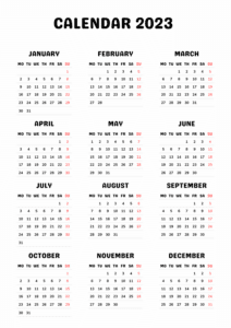 Print 2023 calendar in one page