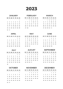 free printable 2023 yearly calendar